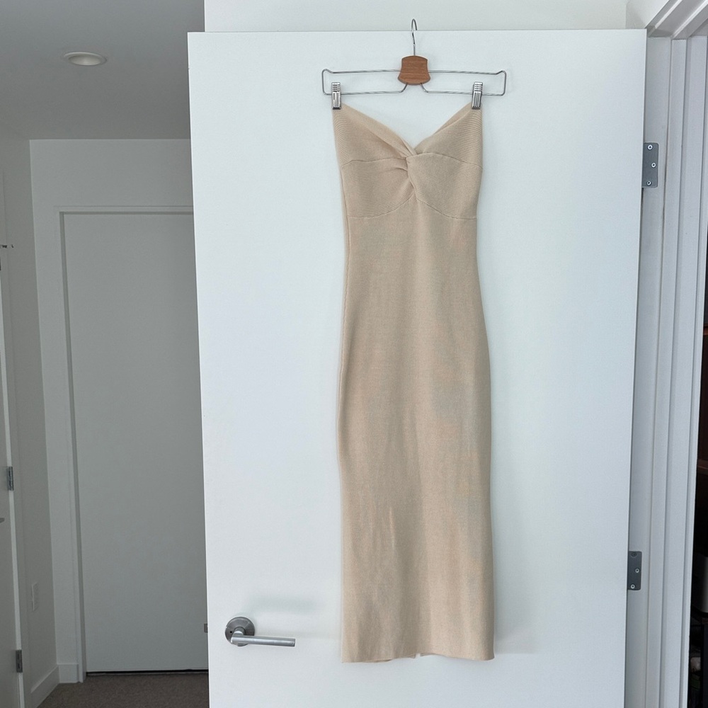 Cream Knitted Strapless Dress